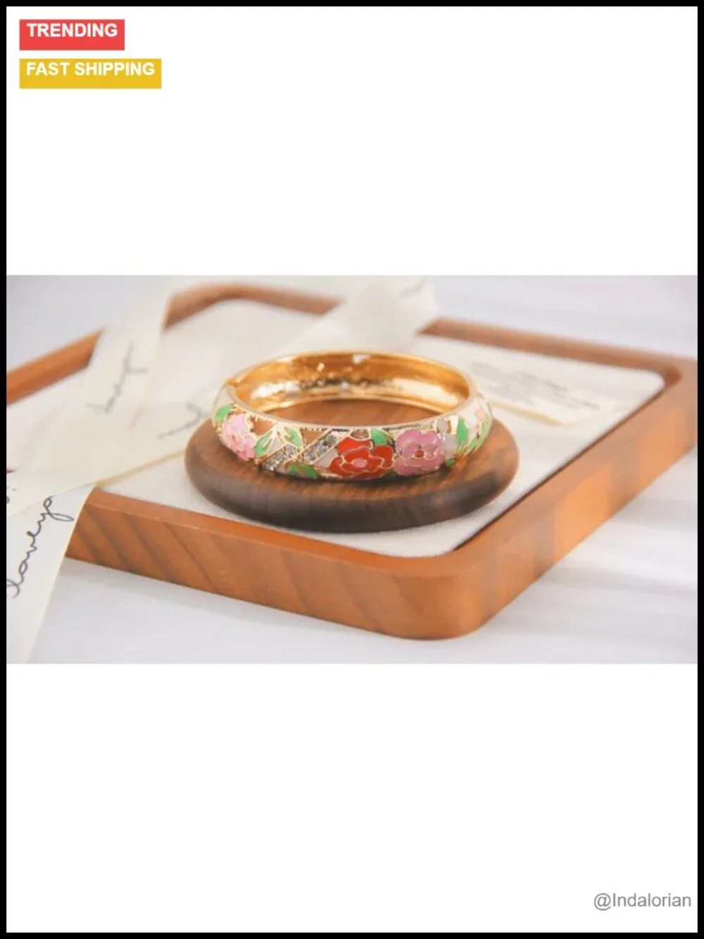Vintage Cloisonne Enameled Rhinestone Rose Hinged Cuff Bracelet Bangle Set